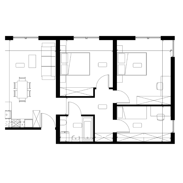 Grundriss Typ C1 — 3 Zimmer · Bad, 75,90 m²